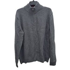 Lands' End Men's Big & Tall Gray Wool Blend 1/4 Zip‎ Mock Neck Sweater Size XLT
